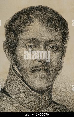 Carlos María Isidro de Borbón (1788–1855), bekannt als Don Carlos. Infante von Spanien, der erste Karlist, der als Carlos V. Portrait den spanischen Thron bekleidet. Lithographie. Details. Historia de la guerra Civil y de los partidos liberal y carlista (Geschichte des Bürgerkriegs und der liberalen und karlistischen Parteien), von Antonio Pirala. Band I. Madrid, 1868. Stockfoto