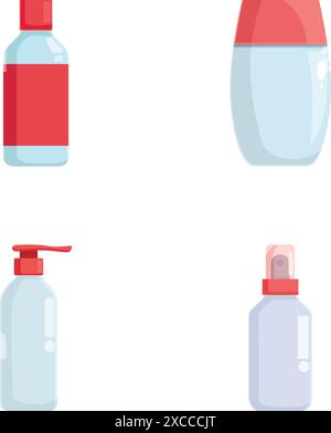 Sammlung von vier minimalistischen Kosmetikflaschendesigns, isoliert auf weißem Hintergrund Stock Vektor