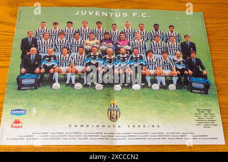 Poster des italienischen Fußballvereins F.C. Juventus für die Saison 1992/1993 Stockfoto