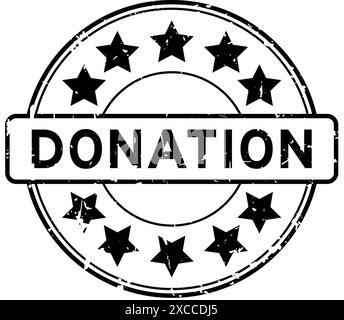 Grunge schwarzes Spendenwort mit Sternsymbol runder Gummisiegelstempel auf weißem Hintergrund Stock Vektor