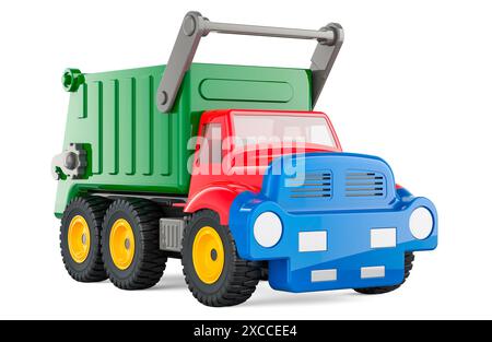 Garbage Truck Toy, 3D-Rendering isoliert auf weißem Hintergrund Stockfoto