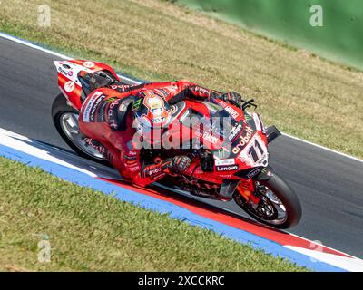 Ita. Juni 2024. 11 BULEGA Nicolo Ducati Panigale V4R während der FIM Superbike Championship - italienische Runde Welt Superbikes Pirelli Emilia-Romagna Runde 14-16 Juli 2024 auf Misano Adriatico, Italien. (Foto: Fabio Averna/SIPA USA) Credit: SIPA USA/Alamy Live News Stockfoto