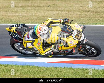 Ita. Juni 2024. 29 IANNONE Andrea Ducati Panigale V4R während der FIM Superbike Championship - italienische Runde Welt Superbikes Pirelli Emilia-Romagna Runde 14-16 Juli 2024 auf Misano Adriatico, Italien. (Foto: Fabio Averna/SIPA USA) Credit: SIPA USA/Alamy Live News Stockfoto