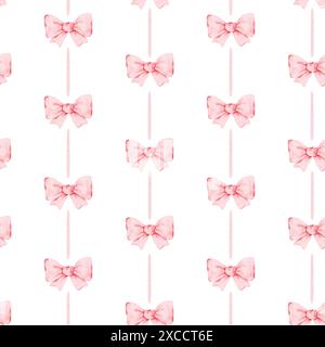Nahtloses Muster mit niedlichen rosafarbenen Schleifen. Coquette-Ästhetik. Mädchenhintergrund für Textilien, Geschenkpapier, Tapeten, Scrapbooking, Poster, Abdeckung Stockfoto