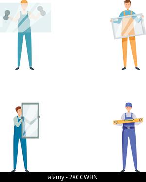 Collection of four various professionals presenting architectural and engineering plans Stock Vektor