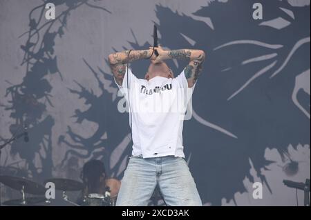 Donington, Großbritannien. Juni 2024. Code Orange spielt ein früheres Set auf der Main Stage beim Download Festival. Quelle: Cristina Massei/Alamy Live News Stockfoto