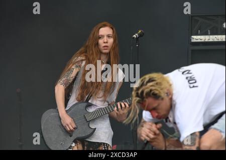 Donington, Großbritannien. Juni 2024. Code Orange spielt ein früheres Set auf der Main Stage beim Download Festival. Quelle: Cristina Massei/Alamy Live News Stockfoto