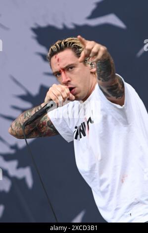 Donington, Großbritannien. Juni 2024. Code Orange spielt ein früheres Set auf der Main Stage beim Download Festival. Quelle: Cristina Massei/Alamy Live News Stockfoto