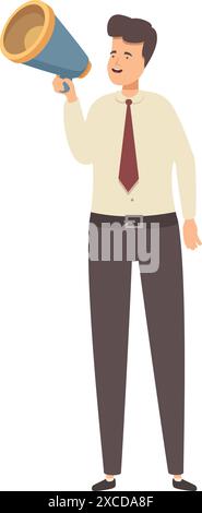 Geschäftsmann spricht in ein Megaphon und macht eine wichtige Ankündigung Stock Vektor