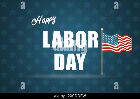 Horizontales Poster, blaues Happy Labor Day Banner mit amerikanischer Flagge einfach Stock Vektor