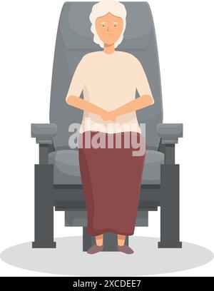 Ältere Frau mit grauen Haaren und rotem Rock, die sich in einem modernen Sessel entspannt Stock Vektor