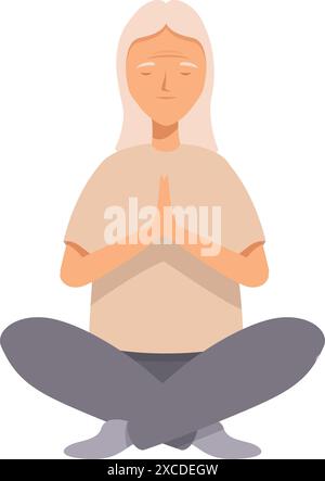 Seniorin meditiert in Lotusposition, übt Yoga für Achtsamkeit und Entspannung Stock Vektor
