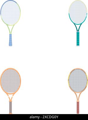 Sammlung farbenfroher flacher Design-Symbole für Tennis, Squash und andere Schlägersportarten, isoliert auf weiß Stock Vektor