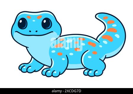 Nette Zeichentrickfilm Tokay Gecko Vektor Illustration. Lustige kleine tropische Eidechse mit blauem Punktmuster. Stock Vektor