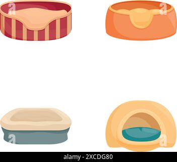 Sammlung von vier farbenfrohen, gemütlichen Teppichbetten, ideal für gestreifte Designs Stock Vektor