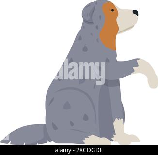 Blauer merle australischer Schäferhund sitzend und aufhebend Pfote, niedliche Haustier-Karikaturvektor-Illustration Stock Vektor