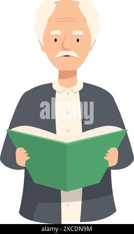 Ein älterer Professor steht, während er ein offenes Buch hält und einen Vortrag hält Stock Vektor