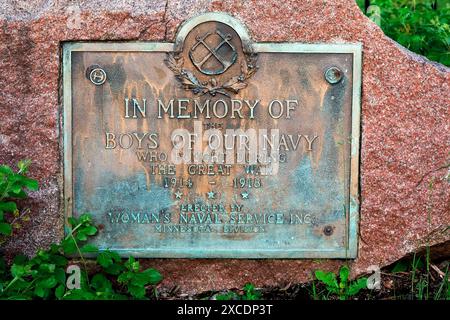 Am Memorial Day 1922 wurde das Denkmal der U.S. Navy WW I von der Minnesota Division des Women’s Naval Service, einer Kriegsorganisation, errichtet Stockfoto