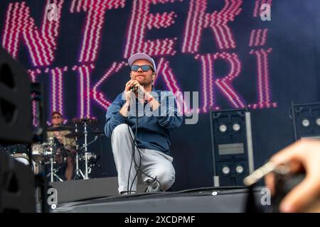 Die britische Post-Hardcore-Band Enter Shikari trat beim Rock im Park Festival in Nürnberg auf. Stockfoto