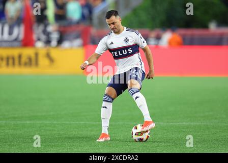 Juni 2024; Foxborough, MA, USA; Vancouver Whitecaps-Verteidiger Luis Martins (14) im MLS-Spiel zwischen Vancouver Whitecaps FC und New England Revolution. Anthony Nesmith/CSM Stockfoto