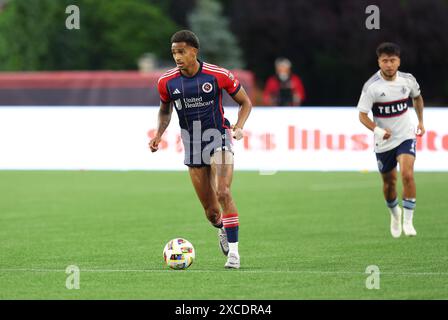 Juni 2024; Foxborough, MA, USA; New England Revolution Mittelfeldspieler Dylan Borrero (11) im MLS-Spiel zwischen Vancouver Whitecaps FC und New England Revolution. Anthony Nesmith/CSM Stockfoto