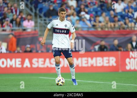 Juni 2024; Foxborough, MA, USA; Vancouver Whitecaps-Verteidiger Ranko Veselinovic (4) im MLS-Spiel zwischen Vancouver Whitecaps FC und New England Revolution. Anthony Nesmith/CSM Stockfoto