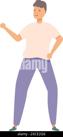Der junge Mann tanzt freudig und drückt Freiheit und Glück durch Bewegung aus Stock Vektor
