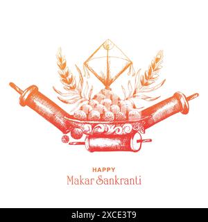 Handzeichnung Skizze Happy makar Sankranti Feiertag indien Festival Hintergrund Stock Vektor