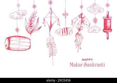 Handzeichnung Skizze Happy makar Sankranti Feiertag indien Festival Hintergrund Stock Vektor