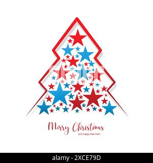 Fröhliches weihnachtsbaumdesign mit Sternen auf weißem Hintergrund Stock Vektor
