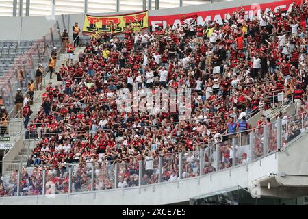 Curitiba, Parana, Brasilien. Juni 2024. CURITIBA (PR), 16.06.2024- FUSSBALL/BRASILIANISCHE MEISTERSCHAFT/ATHLETICO/FLAMENGO-Fans während eines Spiels zwischen Athletico und Flamengo, gültig für die 9. Runde der Campeonato Brasileiro Serie A, die in der Ligga Arena in der Stadt Curitiba am Nachmittag dieses Sonntag, den 16. Juni 2024, ausgetragen wird. (Kreditbild: © Edson de Souza/TheNEWS2 via ZUMA Press Wire) NUR REDAKTIONELLE VERWENDUNG! Nicht für kommerzielle ZWECKE! Stockfoto