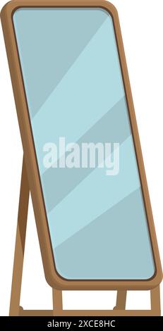 Hoher rechteckiger Spiegel auf Holzbeinen, der hellblaue Wände reflektiert, perfekt für Innenarchitekturprojekte Stock Vektor