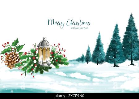 Winterlandschaft mit fallendem weihnachtsschnee und Baum Weihnachtskarte Hintergrund Stock Vektor