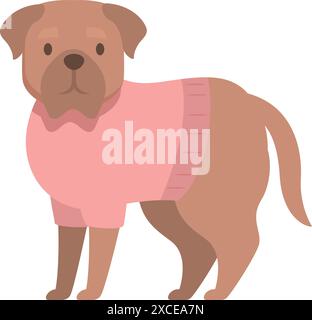 Illustration mit einem braunen Hund, der einen rosafarbenen Strickpullover trägt, perfekt für Projekte im Zusammenhang mit Haustieren, Kleidung und Winter Stock Vektor