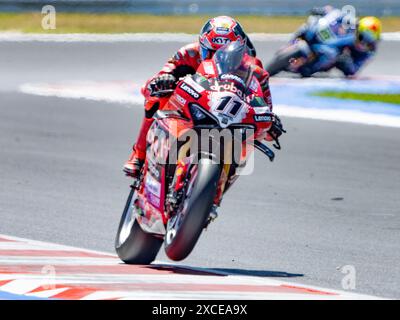 Ita. Juni 2024. 11 BULEGA Nicolo Ducati Panigale V4R während der FIM Superbike Championship - italienische Runde Welt Superbikes Pirelli Emilia-Romagna Runde 14-16 Juli 2024 auf Misano Adriatico, Italien. (Foto: Fabio Averna/SIPA USA) Credit: SIPA USA/Alamy Live News Stockfoto