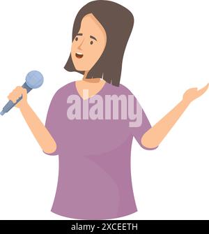 Die junge Frau singt ein Lied, während sie ein Mikrofon hält Stock Vektor