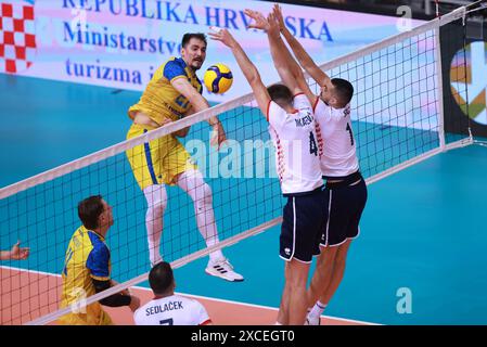 Osijek, Kroatien. Juni 2024. Jewhenii Kisiliuk aus der Ukraine im Einsatz beim Endspiel der CEV Volleyball European Golden League 2024 zwischen Kroatien und der Ukraine in der Gradski vrt Sporthalle in Osijek, Kroatien, am 16. Juni 2024. Foto: Davor Javorovic/PIXSELL Credit: Pixsell/Alamy Live News Stockfoto