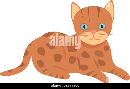 Niedliche kleine bengalische Katze mit braunem Fell und blauen Augen, die sich im Liegen entspannen Stock Vektor