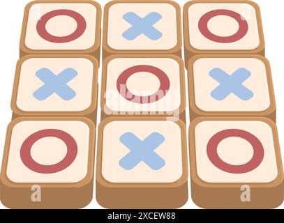 Das TIC TAC Toe Game Board mit xs und os ist abgebildet und repräsentiert das klassische Spiel aus Strategie und Geschick Stock Vektor