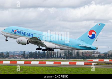 Korean Air Airbus A380 ab Flughafen Sydney. Stockfoto