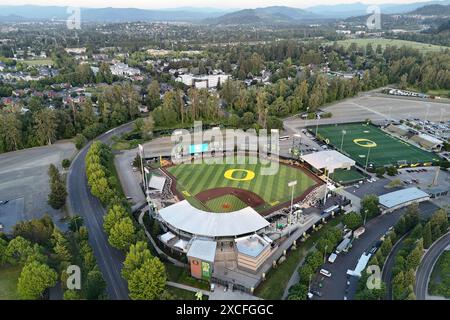 Eine allgemeine Gesamtansicht des PK Field Baseball Stadions auf dem Campus der University of Oregon, Donnerstag, 23. Mai 2024, in Eugene, Erz. Stockfoto