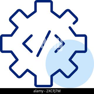 Zahnrad und HTML-Symbol. Webdesign und Website-Management. Technische Struktur und Funktionalität. Vektorsymbol Stock Vektor