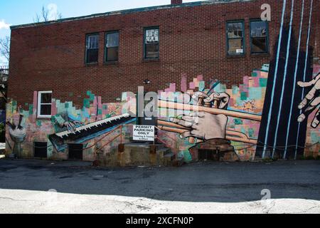 Jazzgemälde in der Hollis Street in der Innenstadt von Halifax, Nova Scotia, Kanada Stockfoto