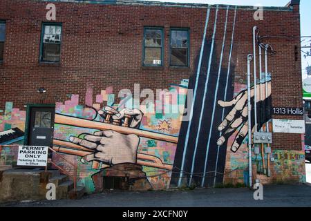 Jazzgemälde in der Hollis Street in der Innenstadt von Halifax, Nova Scotia, Kanada Stockfoto