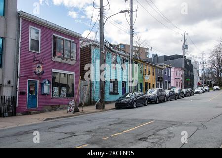 Farbenfrohe Gebäude in der Innenstadt von Halifax, Nova Scotia, Kanada Stockfoto