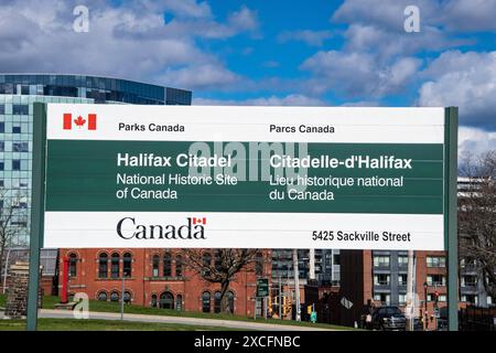 Parks Canada Willkommen in der Halifax Citadel National Historic Site im Zentrum von Halifax, Nova Scotia, Kanada Stockfoto