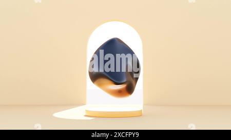 Weiches, elastisches Metaball in Schwarz im 3D-Stil auf Shine Arc 3D-Rendering Stockfoto