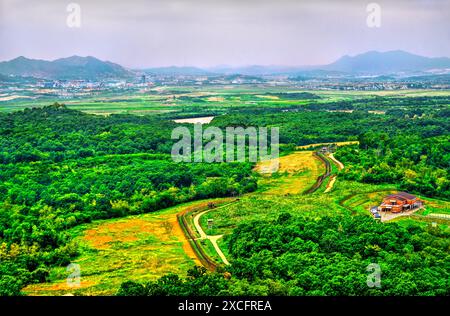 Kaesong Stadt in Nordkorea aus Sicht der entmilitarisierten Zone in Südkorea Stockfoto