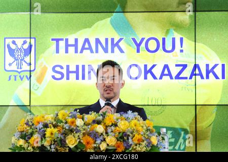 Tokio, Japan. Juni 2024. Shinji Okazaki (STVV) Fußball/Fußball : der japanische Fußballspieler Shinji Okazaki nimmt an einer Pressekonferenz Teil und kündigt seinen Rücktritt in Tokio an. Quelle: YUTAKA/AFLO SPORT/Alamy Live News Stockfoto