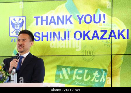 Tokio, Japan. Juni 2024. Shinji Okazaki (STVV) Fußball/Fußball : der japanische Fußballspieler Shinji Okazaki nimmt an einer Pressekonferenz Teil und kündigt seinen Rücktritt in Tokio an. Quelle: YUTAKA/AFLO SPORT/Alamy Live News Stockfoto